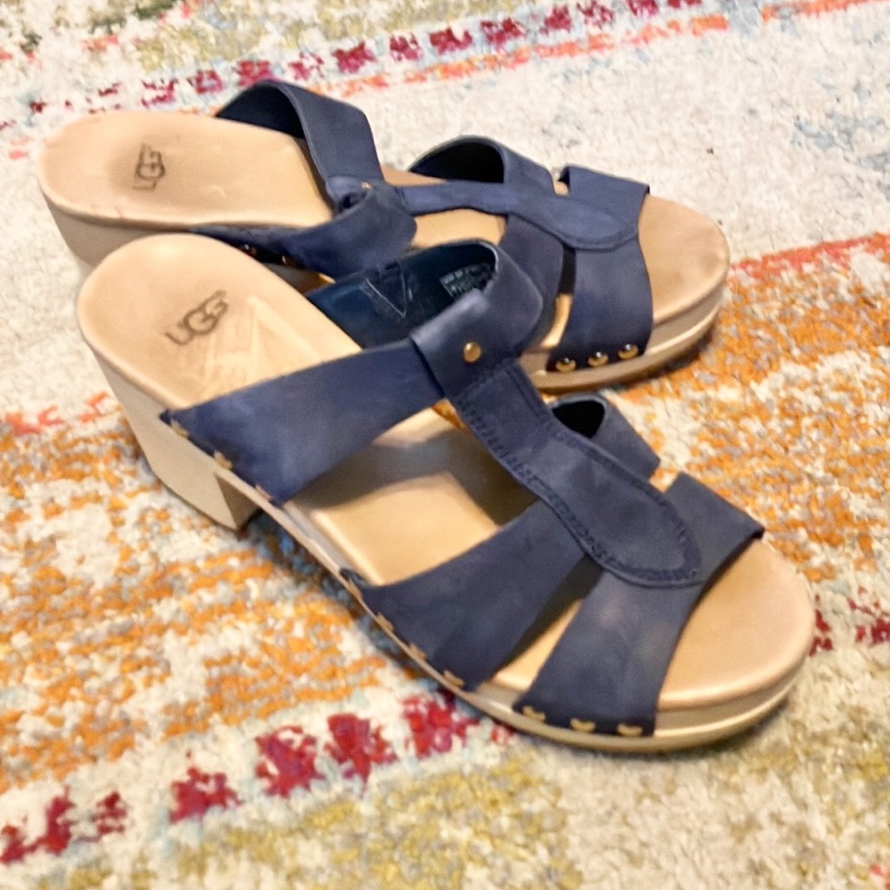 Ugg Jennie Wooden Clog Sandal Size 7 Blue Suede Like New